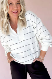 Quarter Zip Stripe Long Sleeve Top