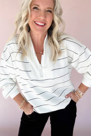 Quarter Zip Stripe Long Sleeve Top