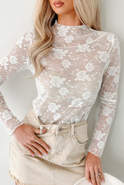 Sheer Floral Lace Long Sleeve Top