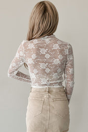 Sheer Floral Lace Long Sleeve Top