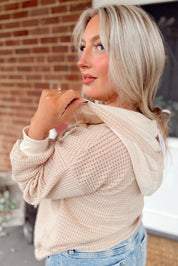 Waffle Patchwork Hooded Long Sleeve Top