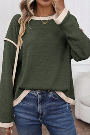 Contrast Color Trim Knit Sweater