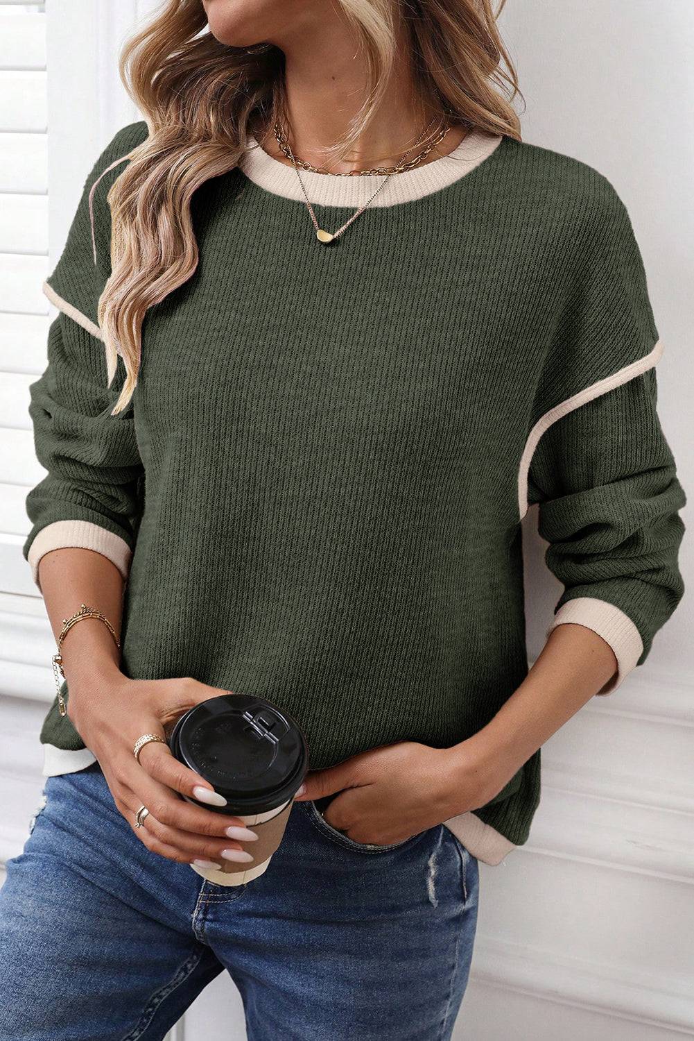 Contrast Color Trim Knit Sweater