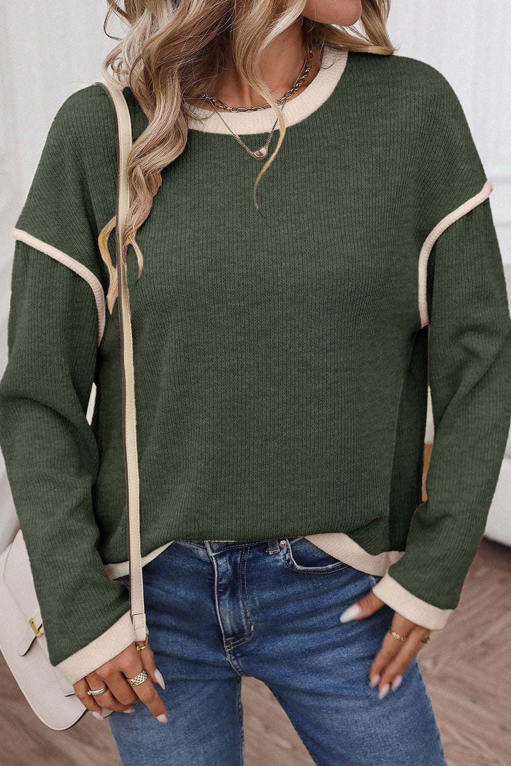 Contrast Color Trim Knit Sweater