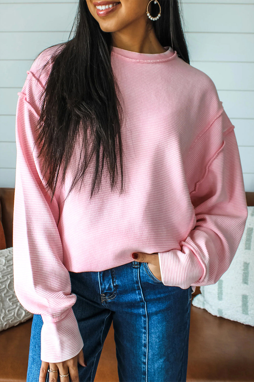 Horizontal Ribbed Long Sleeve Top