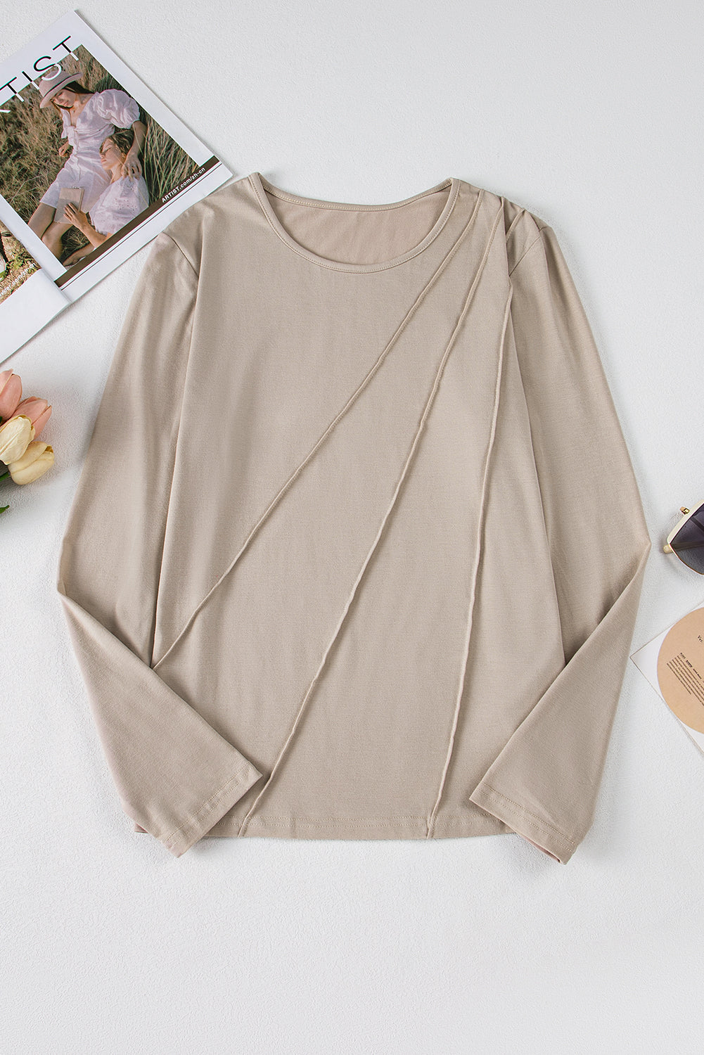 Asymmetric Seam Detail Long Sleeve Top