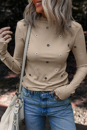 Floral Embroidered Ribbed Long Sleeve Top