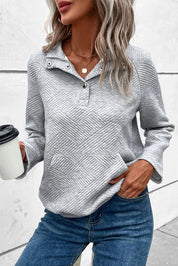 Textured Knit Buttoned Kangaroo Pocket Sweatshirt