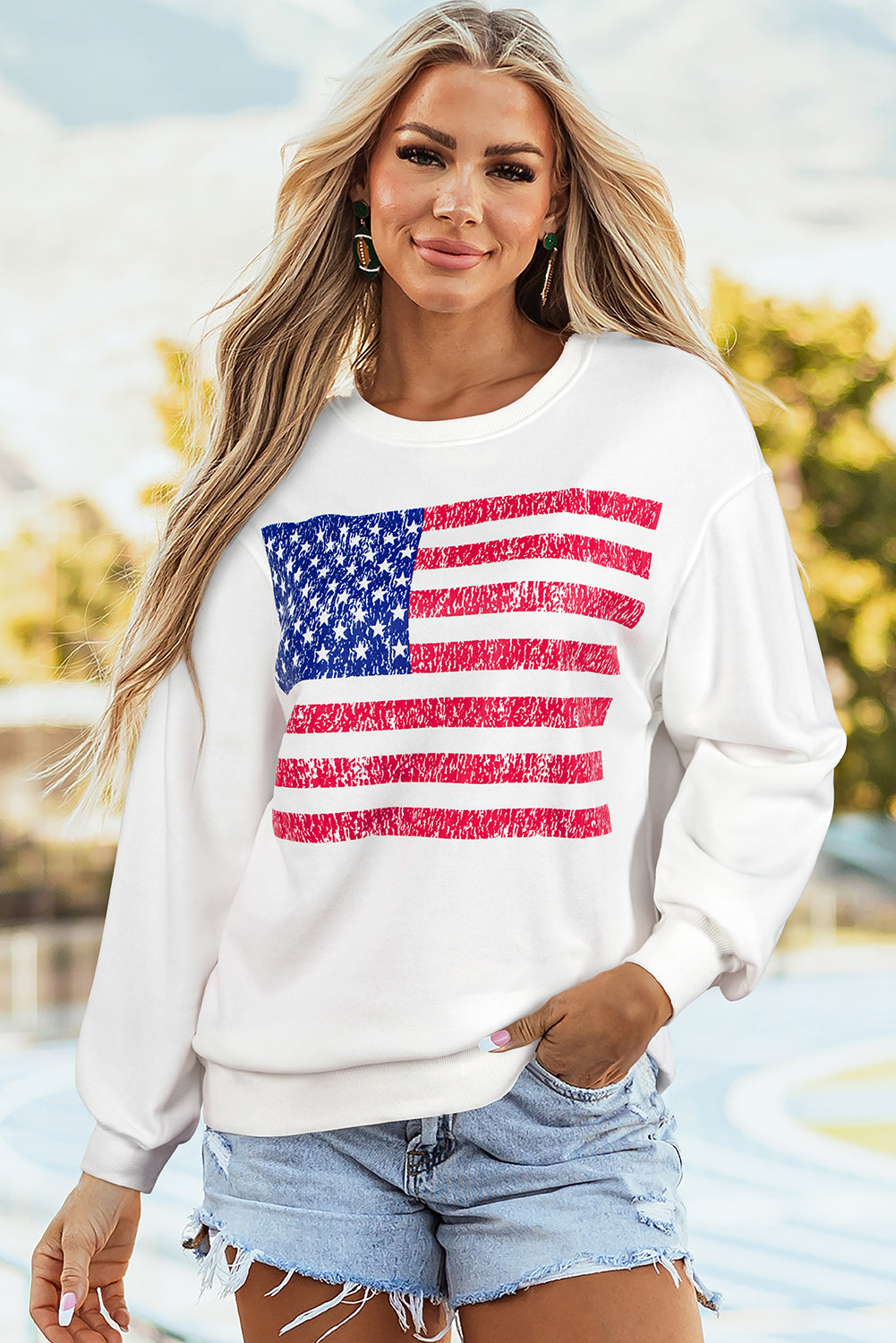 American Flag Graphic Drop Shoulder Loose Sweatshirt