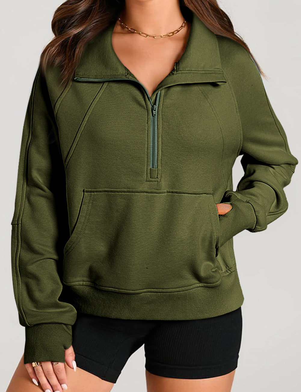 Quarter Zip Kangaroo Pocket Sweatshirt