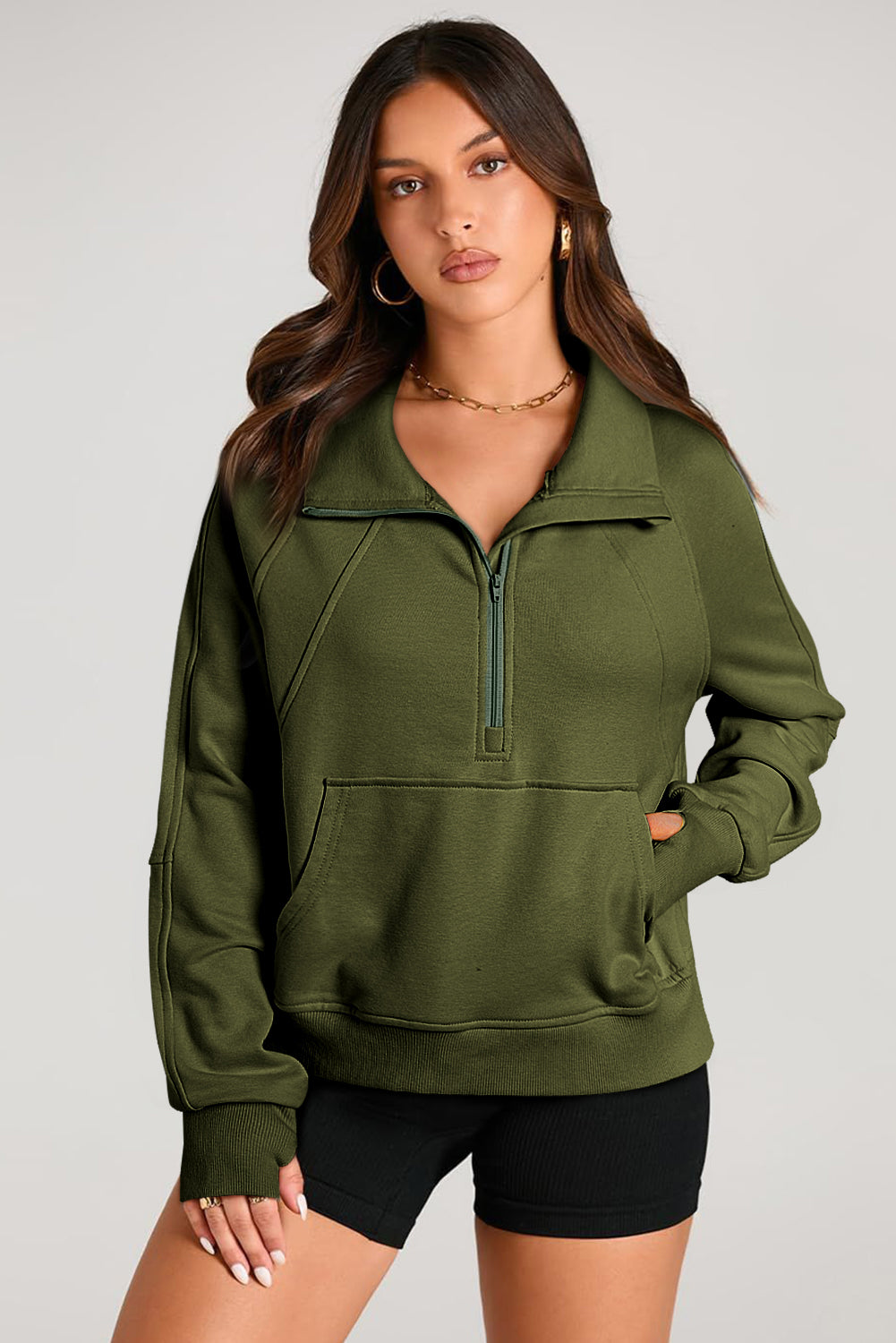 Quarter Zip Kangaroo Pocket Sweatshirt