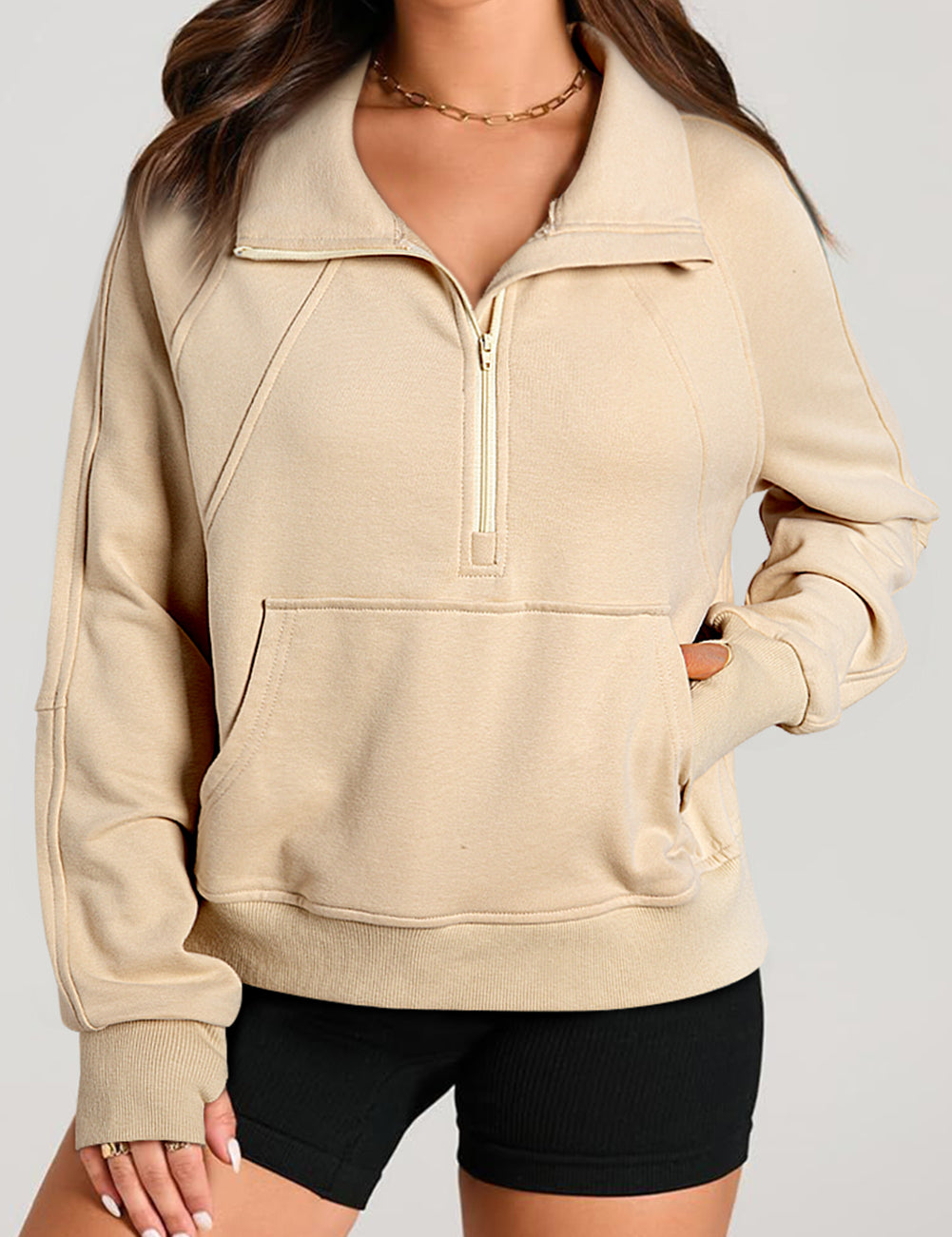 Quarter Zip Kangaroo Pocket Sweatshirt