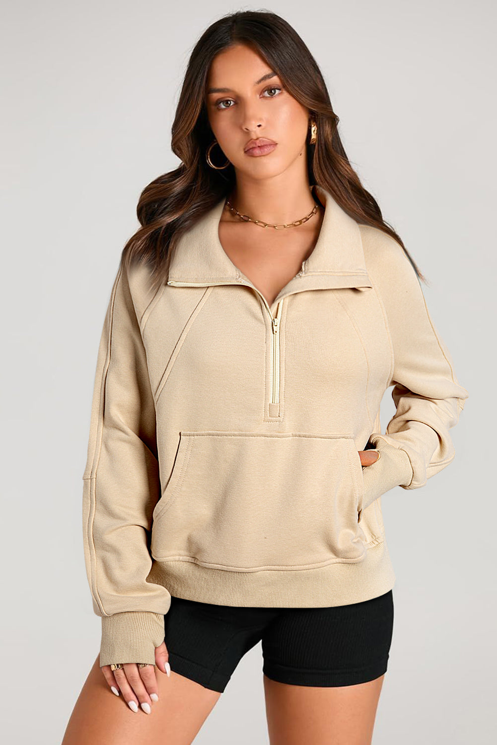 Quarter Zip Kangaroo Pocket Sweatshirt