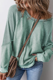 Waffle Knit Patchwork Raglan Sleeve Sweatshirt