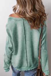 Waffle Knit Patchwork Raglan Sleeve Sweatshirt