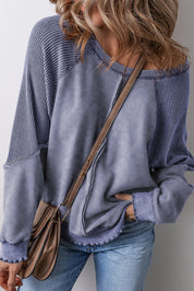 Waffle Knit Patchwork Raglan Sleeve Sweatshirt