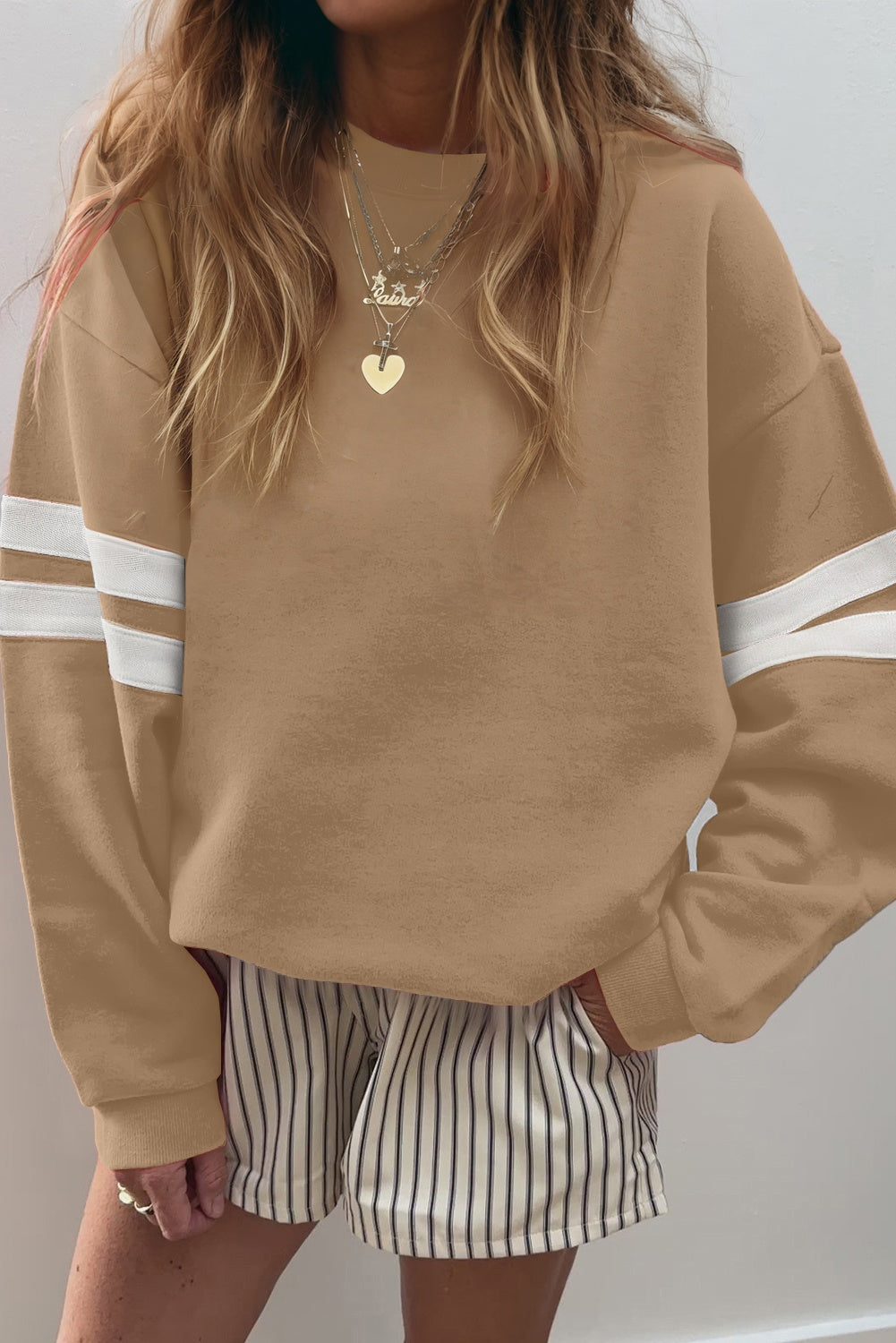 Varsity Striped Shoulder Oversized Sweatshirt