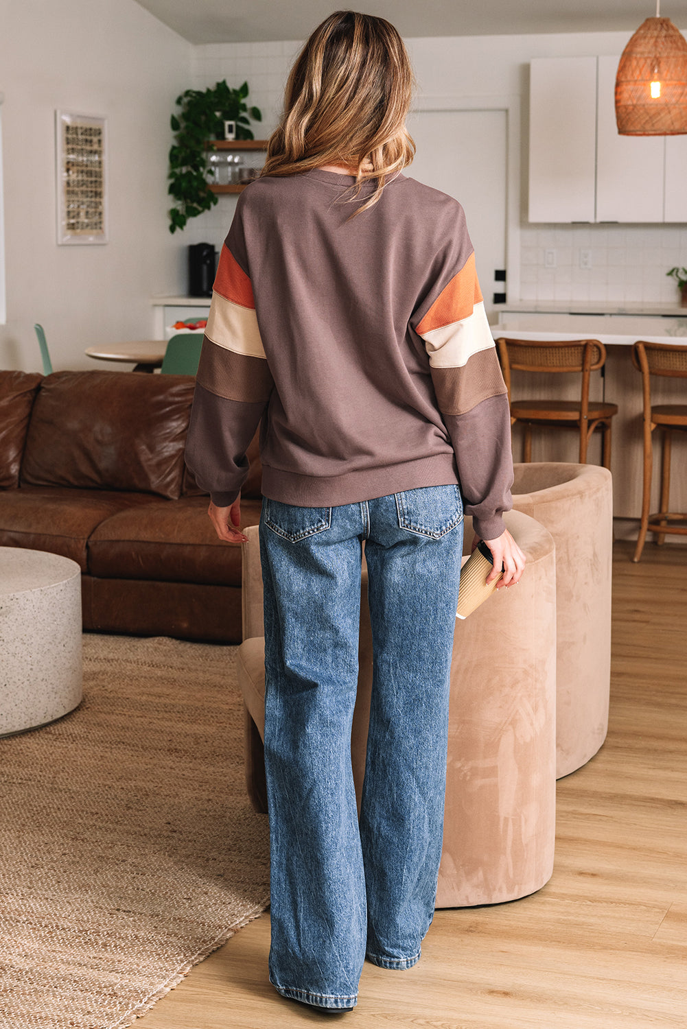Color Block Shoulder Pullover Sweatshirt