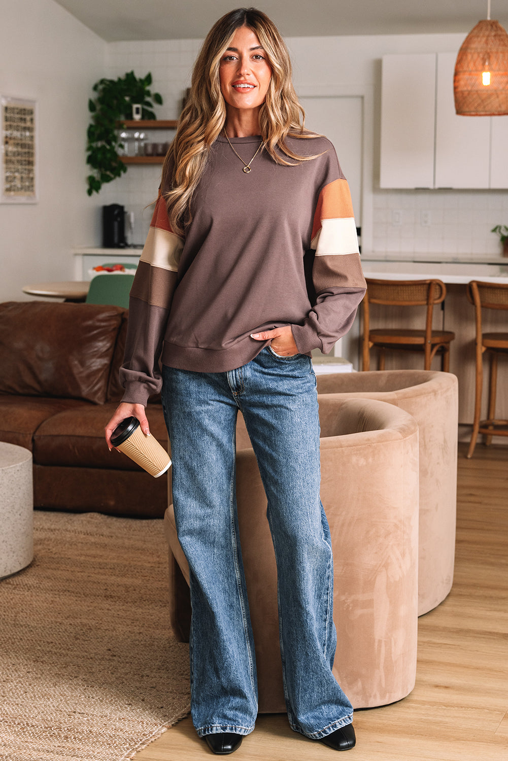 Color Block Shoulder Pullover Sweatshirt