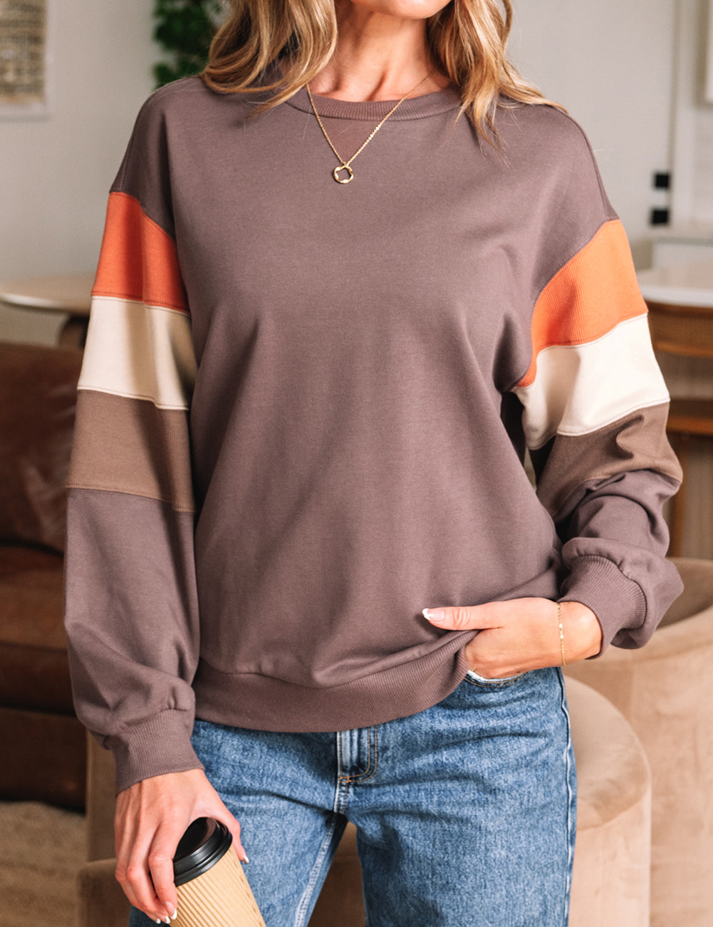Color Block Shoulder Pullover Sweatshirt