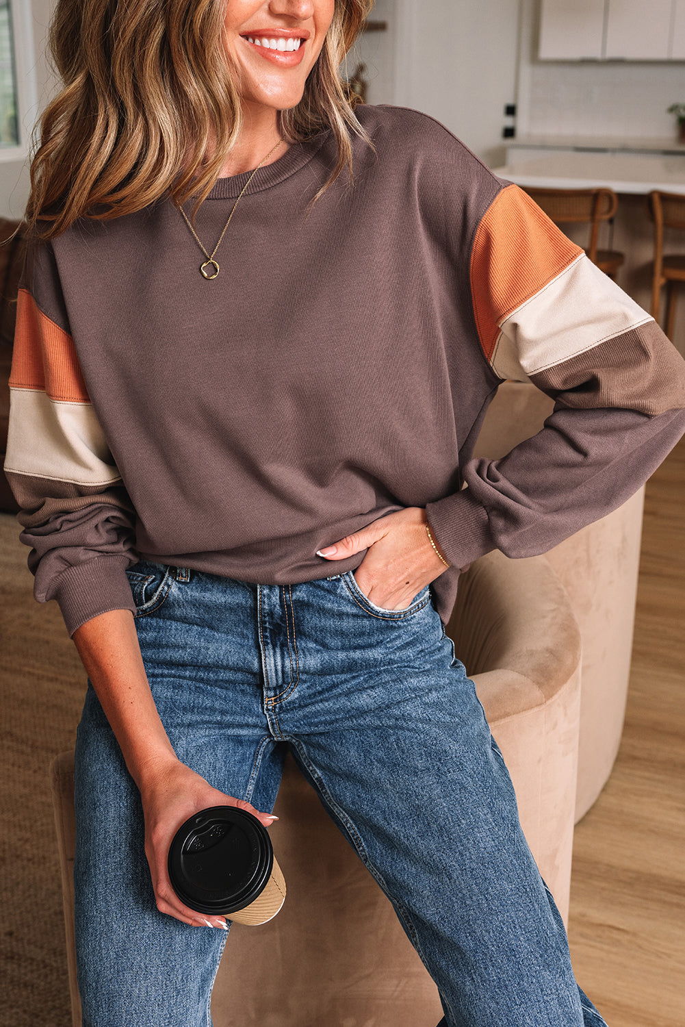 Color Block Shoulder Pullover Sweatshirt