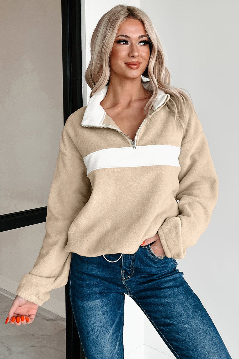 Fleece Colorblock Quarter Zip Sweatshirt