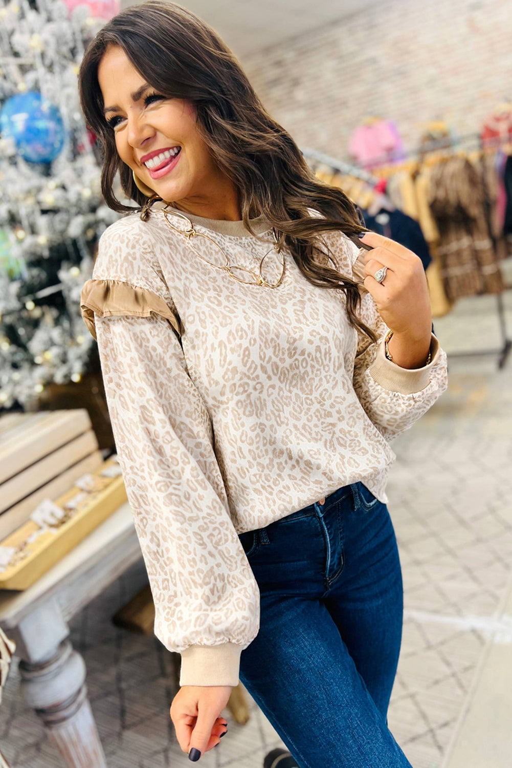Leopard Ruffle Detail Sweatshirt