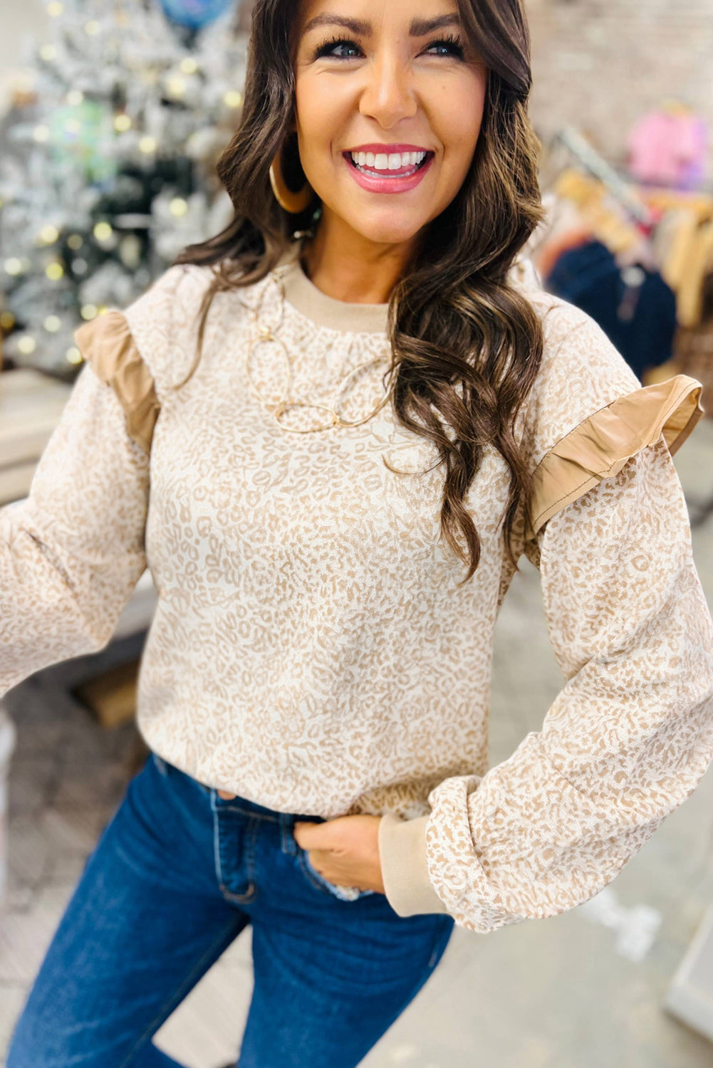 Leopard Ruffle Detail Sweatshirt