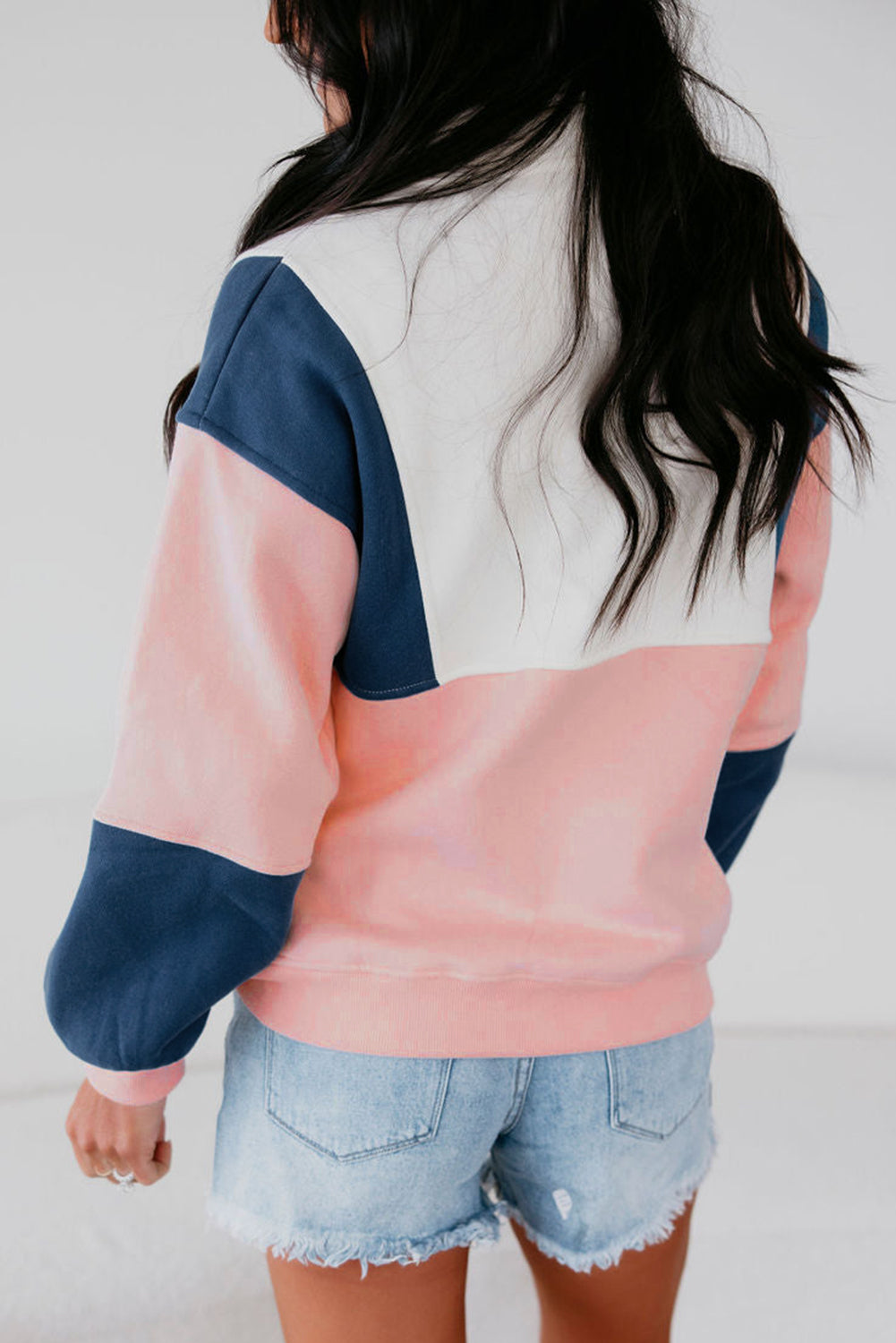 Colorblock Patchwork Snap Button Sweatshirt