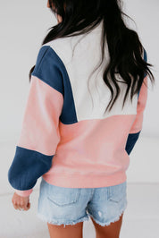 Colorblock Patchwork Snap Button Sweatshirt