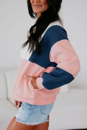 Colorblock Patchwork Snap Button Sweatshirt