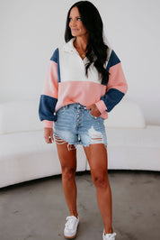 Colorblock Patchwork Snap Button Sweatshirt