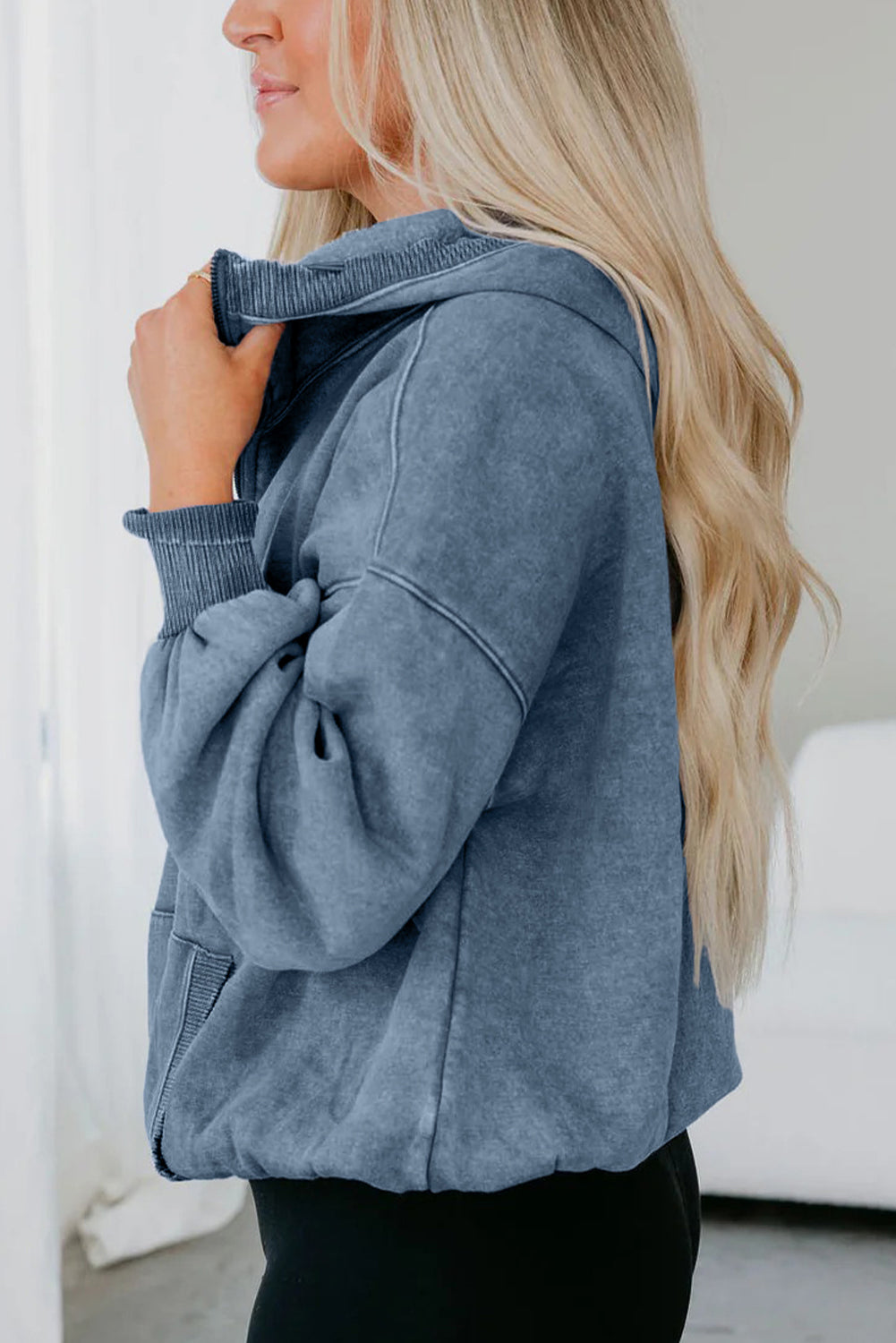 Half Zip Hooded Mineral Wash Sweatshirt