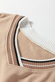 Varsity Contrast Striped Trim V-Neck Sweatshirt