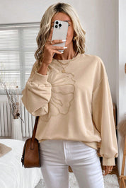 Embroidered Flower Drop Shoulder Sweatshirt
