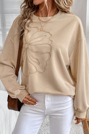 Embroidered Flower Drop Shoulder Sweatshirt