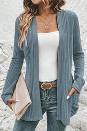 Ribbed Open Front Knitted Cardigan