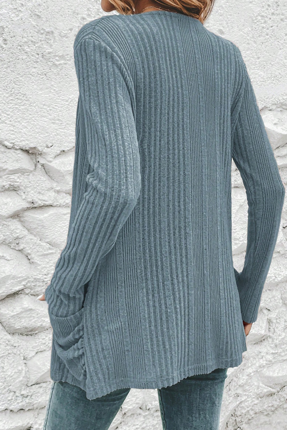Ribbed Open Front Knitted Cardigan