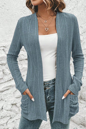 Ribbed Open Front Knitted Cardigan