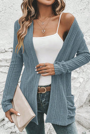 Ribbed Open Front Knitted Cardigan