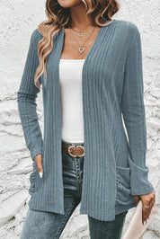 Ribbed Open Front Knitted Cardigan