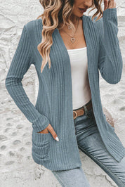 Ribbed Open Front Knitted Cardigan