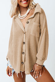 Waffle Knit Button Up Casual Shirt