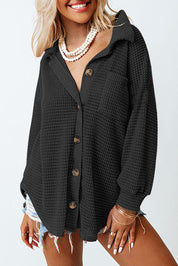 Waffle Knit Button Up Casual Shirt