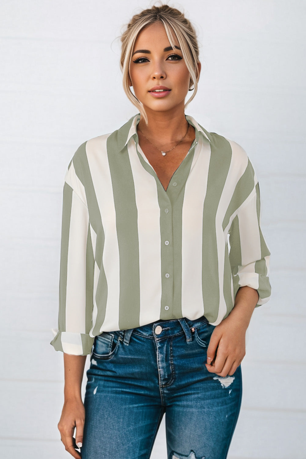 Striped Soft Relaxed Button Up Shirt