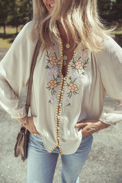 Floral Embroidered Textured Long Sleeve Top