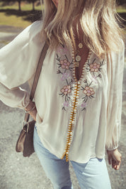 Floral Embroidered Textured Long Sleeve Top