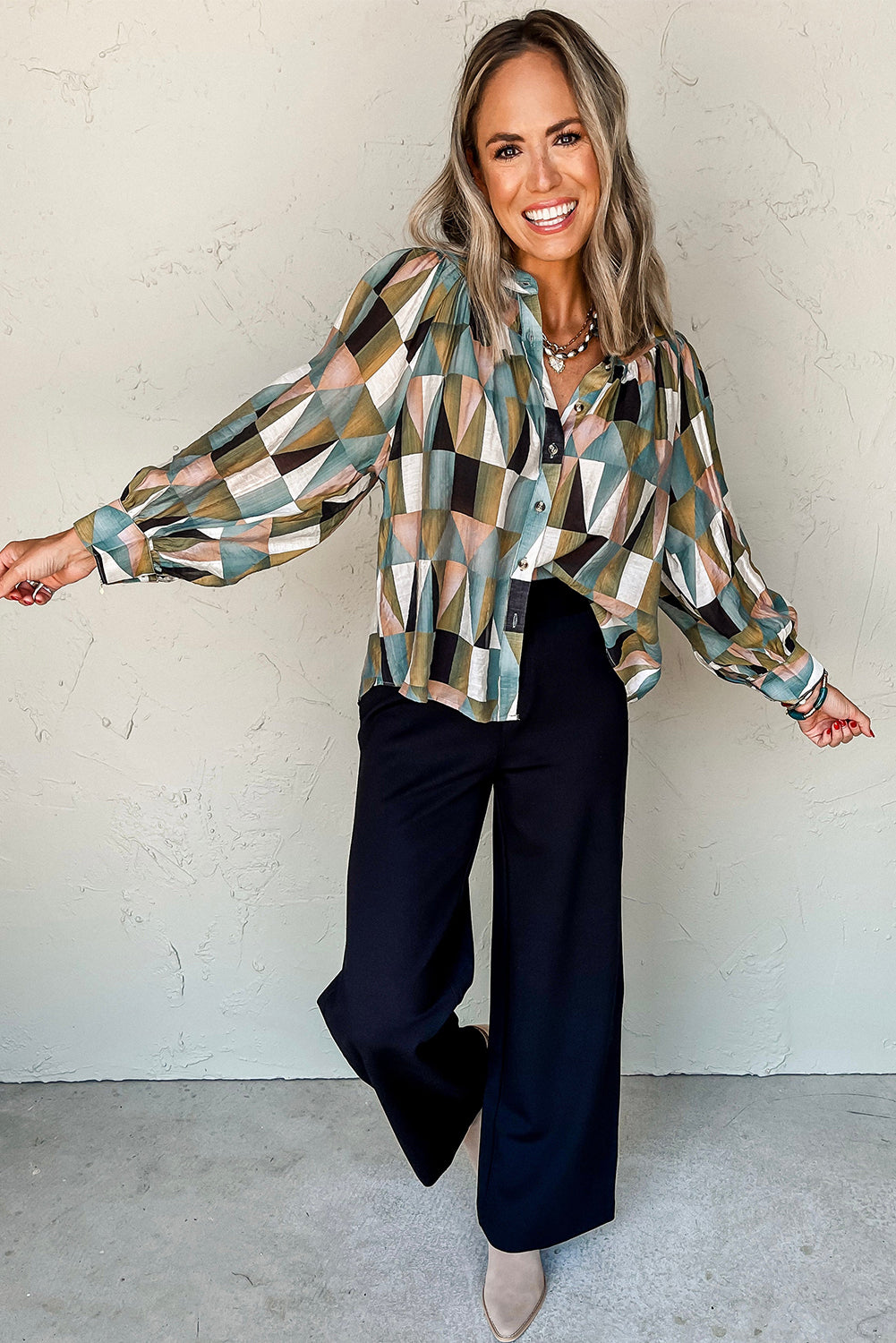 Geometric Print Long Sleeve Shirt