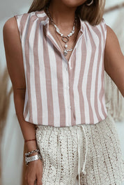 Stripe Casual Button Down Sleeveless Shirt