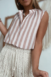 Stripe Casual Button Down Sleeveless Shirt